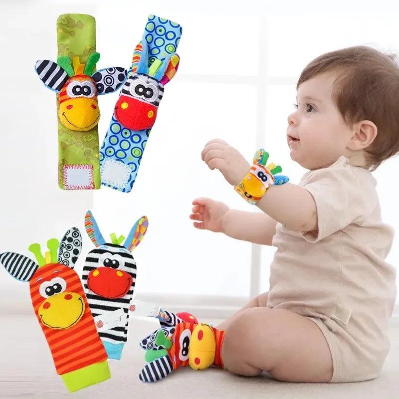 Conjunto com 4 peças de chocalhos de mão e pé para bebês